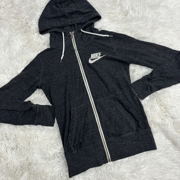 Nike Sportswear Gym Vintage organic cotton Full Zip gray hoodie Woman’s Small - Picture 4 of 13